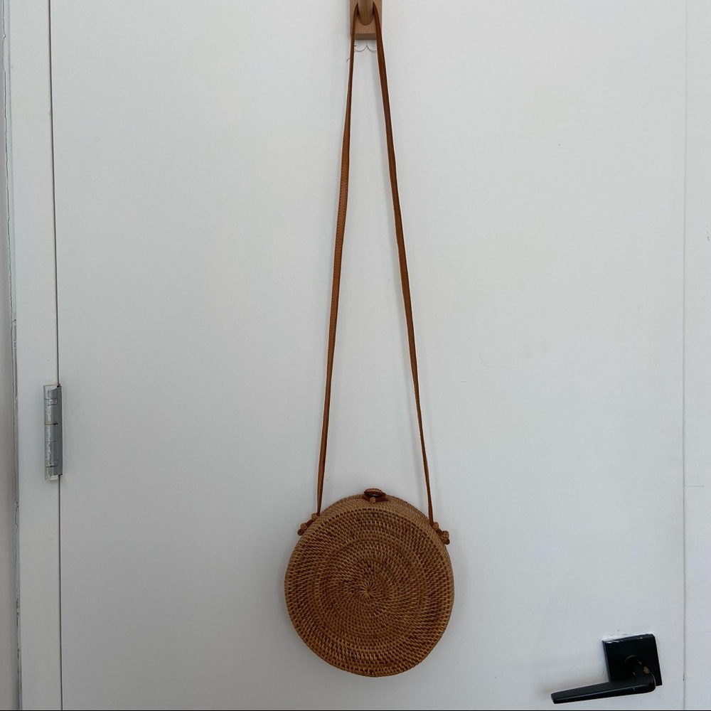 Handmade Woven Circle Rattan Crossbody Bag, made in Bali, like new